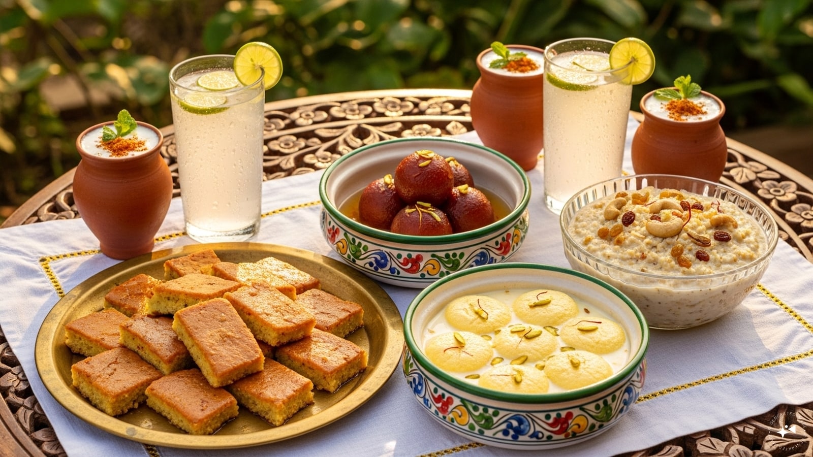 The dessert spread delighted guests with treats like Mysore pak, rasmalai, gulab jamun, and payasam, while coconut water and buttermilk were served throughout to keep everyone refreshed during the celebrations. The dessert spread delighted guests with treats like Mysore pak, rasmalai, gulab jamun, and payasam, while coconut water and buttermilk were served throughout to keep everyone refreshed during the celebrations.