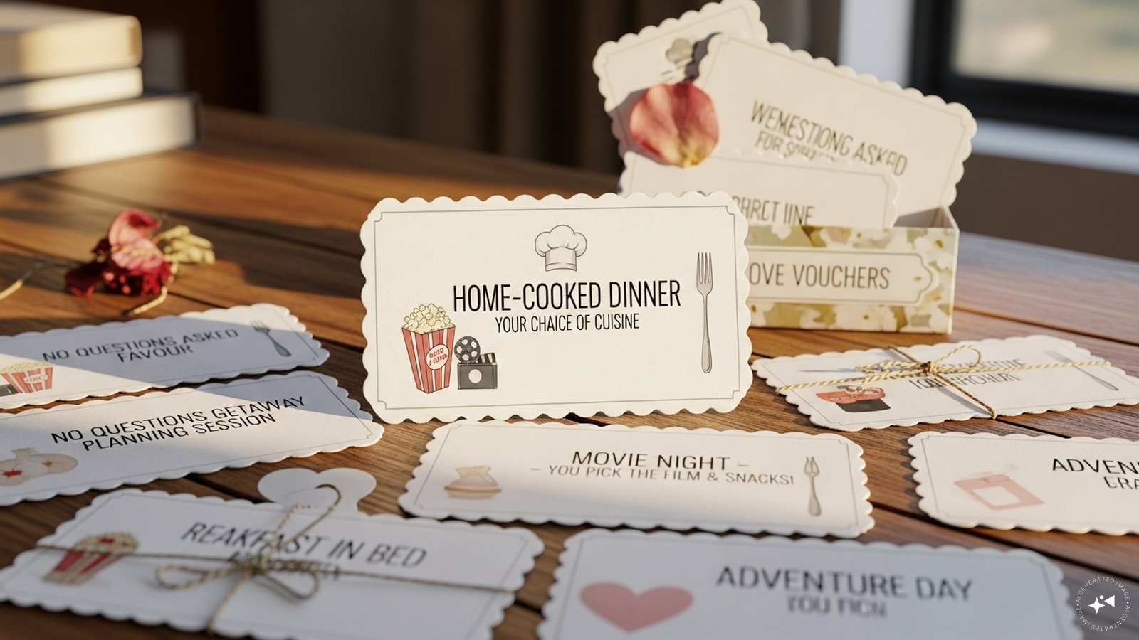 Custom couple coupons are a playful yet thoughtful DIY gift. Create vouchers that promise experiences rather than objects, like a home-cooked dinner, a movie night of their choice, a no-questions-asked favour, or even a weekend getaway planning session. These coupons give your partner something to look forward to, extending Valentine’s Day beyond just one date on the calendar.