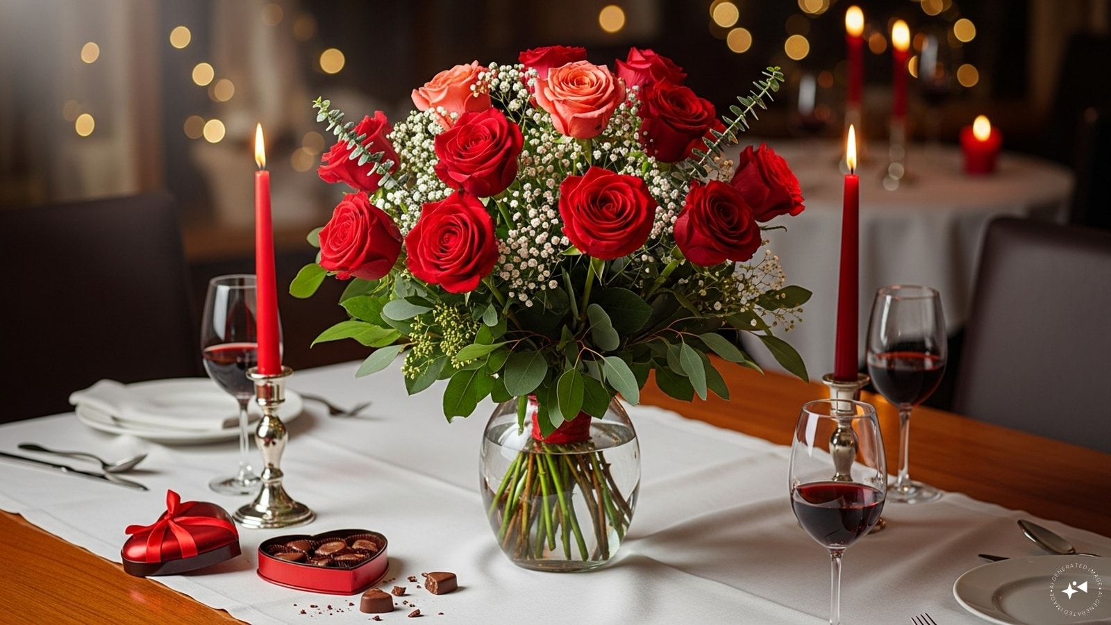 Fresh Flowers: A bouquet of fresh flowers adds color, fragrance, and elegance. Roses are classic, but seasonal blooms can bring a unique touch. Arrange them in a low vase so guests can see each other without obstruction.