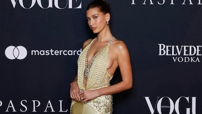 Hailey Bieber in vintage Versace for an event in Australia
