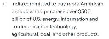 White House's initial fact sheet on India-US trade deal