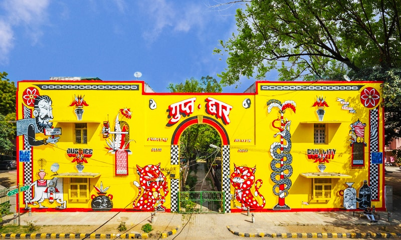 Walking through Lodhi Colony feels like stepping into a living canvas. Once a quiet housing estate built by the British in the 1940s, its monochromatic government apartments were transformed into a riot of colour beginning in 2015, when the St+Art India Foundation invited street artists from across the globe to paint its walls.
