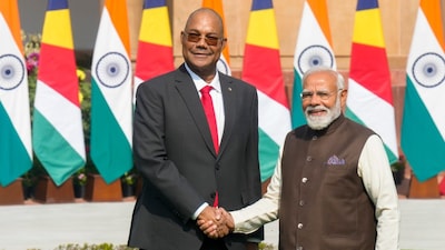 Prime Minister Narendra Modi with President of Seychelles Patrick Herminie in New Delhi.