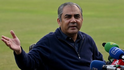 Mohsin Naqvi was seen leaving the stadium midway through the match as the innings unravelled.