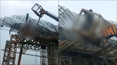 A Madhya Pradesh worker was trapped under an iron scaffolding mesh on an under-construction bridge. (ANI)