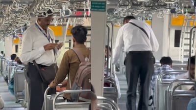 Video of unusually tall ticket collector on Mumbai local goes viral.(Photo Credit: Instagram)
