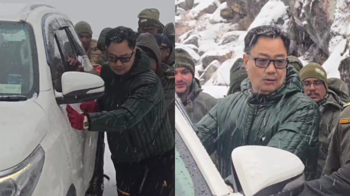 Kiren Rijiju Helps Locals Push Stranded Vehicle Amid Heavy Snowfall In Arunachal’s Tawang | Video