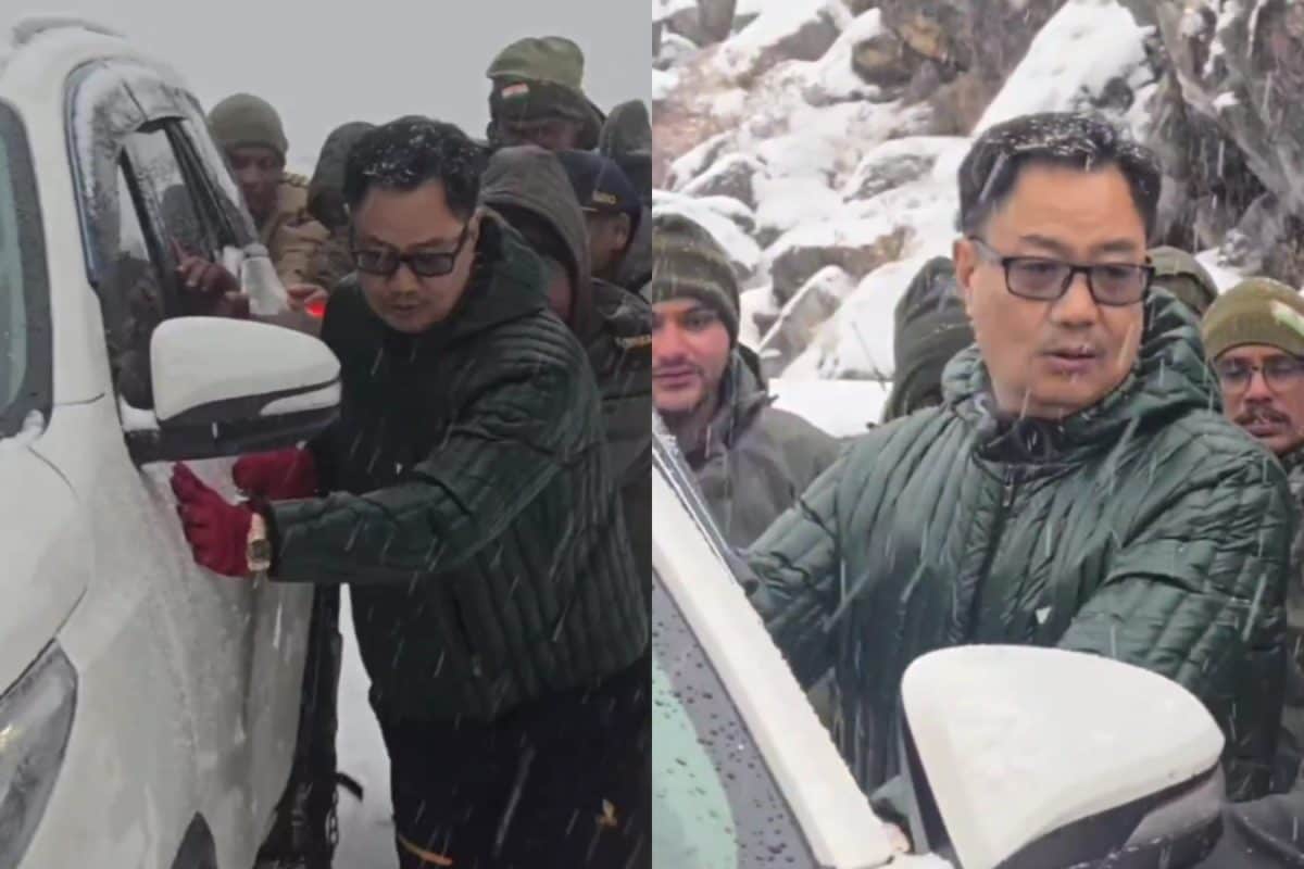 Kiren Rijiju Helps Locals Push Stranded Vehicle Amid Heavy Snowfall In Arunachal’s Tawang | Video
