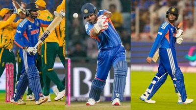 (From left) Tilak Varma, Sanju Samson and Abhishek Sharma (PTI Photo)