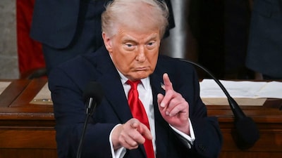 US President Donald Trump gestures as he delivers the State of the Union address. (AFP)