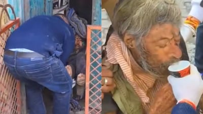 Members of the organisation carrying the elderly man out of the house.(Photo Credit: Instagram)