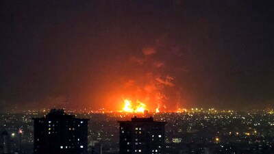 Explosions erupt following strikes at Tehran Oil Refinery in Tehran on March 7, 2026. (Image: AFP)