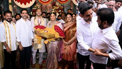 A host of prominent political leaders gathered in Guntur to attend the wedding ceremony of the daughter of senior TDP leader and Ponnur MLA, Dhulipalla Narendra. The grand event witnessed the presence of several dignitaries, who extended their blessings to the newlyweds.