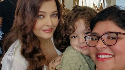 Aishwarya Rai Bachchan was spotted on a shoot set recently, delighting fans with a rare glimpse of herself posing for a heartwarming selfie with her young co-star.
