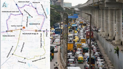 The closure is part of the Bengaluru Metro Phase-2A (Blue Line) project, which stretches 19.75 kilometres from Central Silk Board to K R Puram and includes 13 elevated stations. (Image: Bengaluru Traffic Police, File photo)