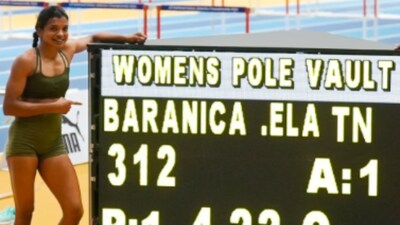 Baranica Elangovan with her 4.22m pole vault (Instagram/rfyouthsports)