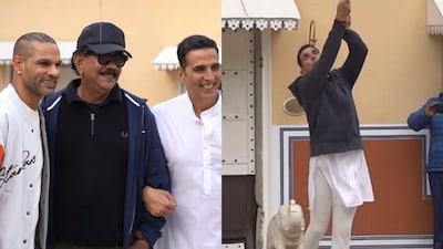 Akshay Kumar and Shikhar Dhawan turned the sets of Bhooth Bangla into a mini cricket ground during a break in filming, with a fun BTS video winning fans online.