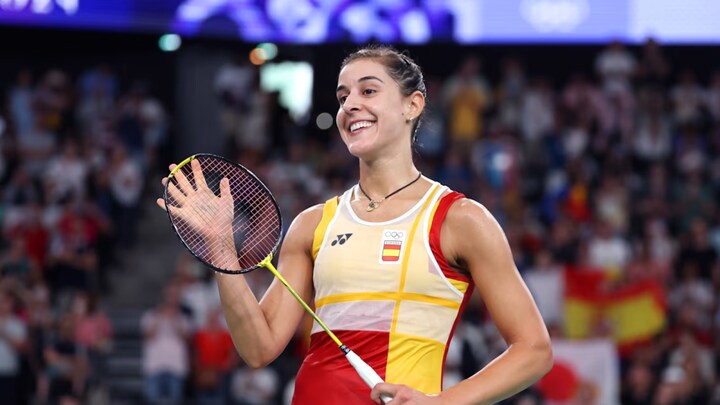 Carolina Marin competing on the badminton court