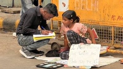 She shared three images showing children sitting on the roadside . (Photo Credit: Instagram)