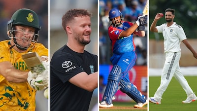 Delhi Capitals's David Miller and Ben Duckett along with Prithvi Shaw and Auqib Nabi Dar (PTI)