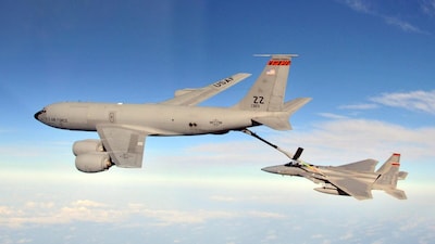 A KC-136 refuels a F-15 Eagle. (representational image via Wiki)
