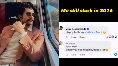 Vijay Deverakonda reacts to a fan's post.