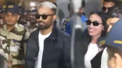 Hardik Pandya, with girlfriend Mahieka Sharma, at Mumbai airport