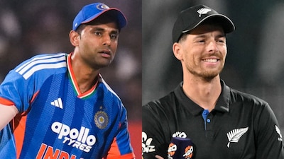 Suryakumar Yadav and Mitchell Santner.(PTI, AP)