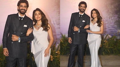 Kritika Kamra and Gaurav Kapur pose at their Mumbai wedding reception.