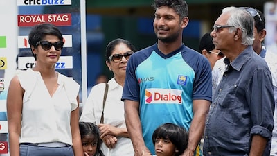 Kumar Sangakkara with father, Kshema.(Cricket Australia)
