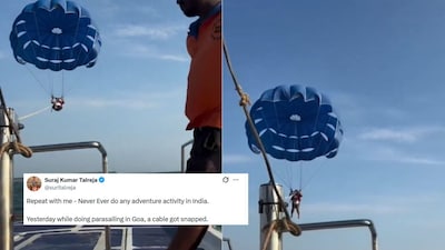 'Never Ever Do Any Adventure Activity In India': Terrifying Viral Video Shows Tourist Fall Into Sea As Parasailing Cable Snap Mid-Air In Goa
