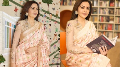 Decoding Nita Ambani’s elegant blush Banarasi saree moment