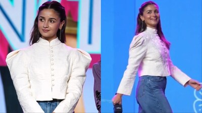 Alia Bhatt blends Victorian elegance with denim ease in a striking high-low look.