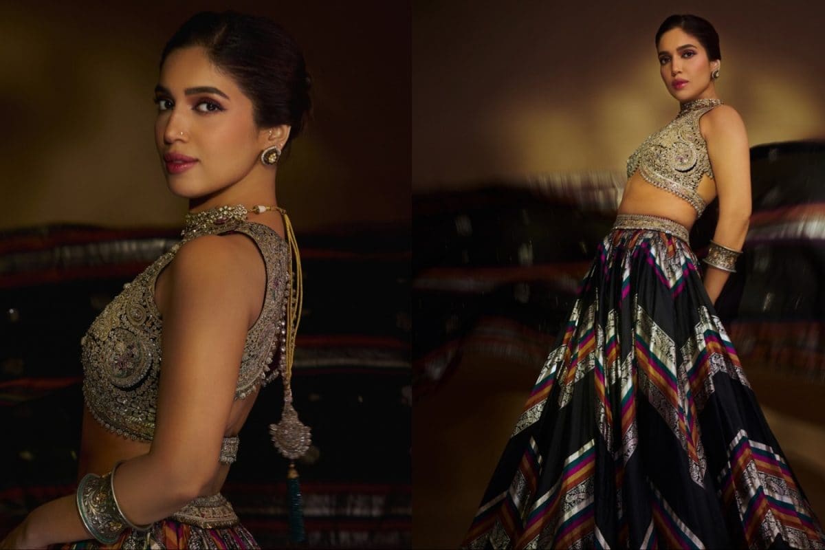 Bhumi Pednekar’s Chevron Lehenga Is A Striking Play On Pattern And Embellishment
