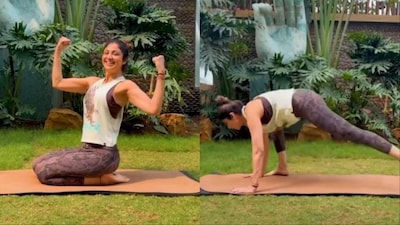 Shilpa Shetty demonstrates the Gatyatmak Hanuman Dand.