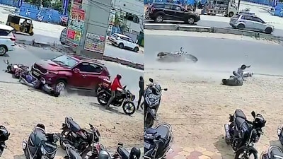 The victim was travelling on a two-wheeler with his wife and son when a high-speed car hit the bike from behind. (X)