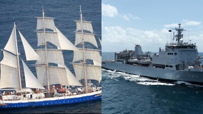 INS Tarangini and INS Ikshak are seen. 
