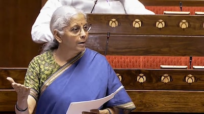 Union Finance Minister Nirmala Sitharaman speaks in the Rajya Sabha on March 27. 
