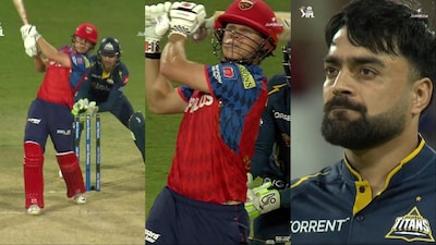 Rashid Khan reacts after Cooper Connolly hits him for 103 m six. (Picture Credit: Screengrab)