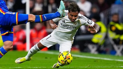 Real Madrid's Rodrygo in action against Getafe (AP)