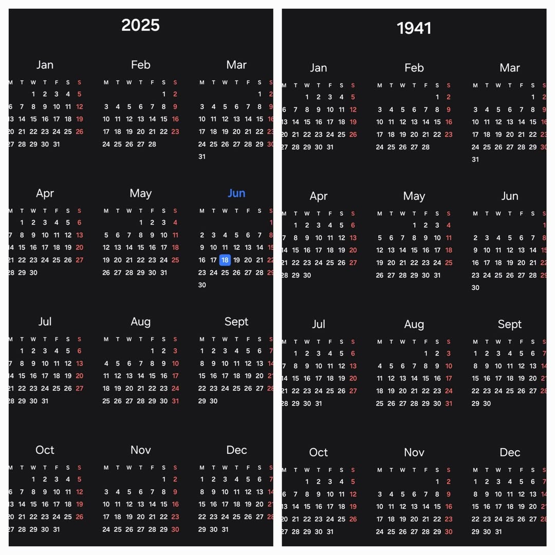 A similar phenomenon occurred last year when people noticed that the 2025 calendar matched exactly with 1941, the year World War II began. Viral videos and social media posts highlighted that every date fell on the same day of the week, with weekends lining up perfectly—making the two years identical in their calendar structure.