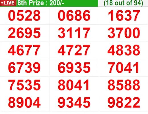 In progress - Winning numbers for 8th prize (18 out of 94) 