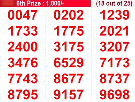  In progress - Winning numbers for 6th prize (18 out of 25)