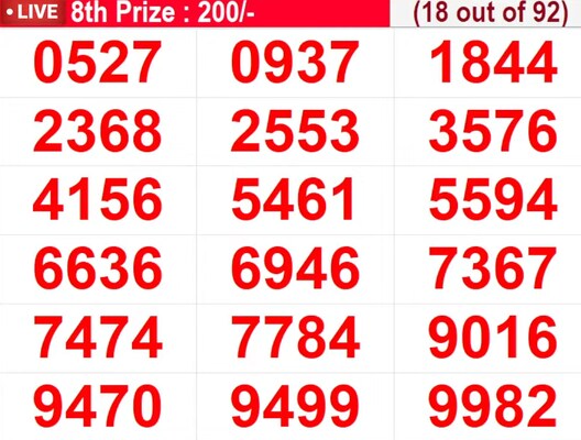  In progress - Winning numbers for 8th prize (18 out of 92)