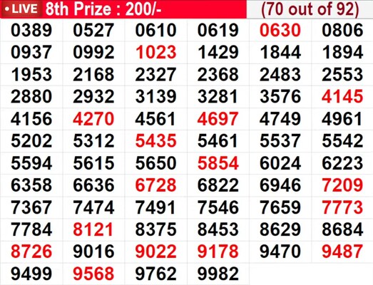  In progress - Winning numbers for 8th prize (70 out of 92)