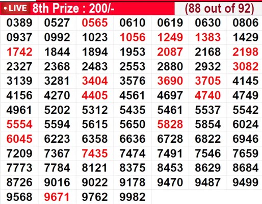  In progress - Winning numbers for 8th prize (88 out of 92)
