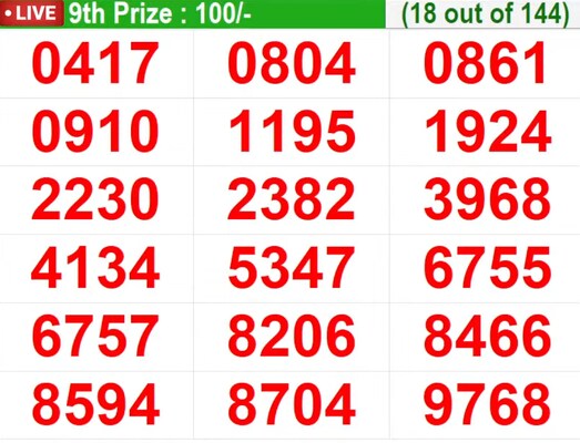  In progress - Winning Numbers for 9th prize (18 out of 144)