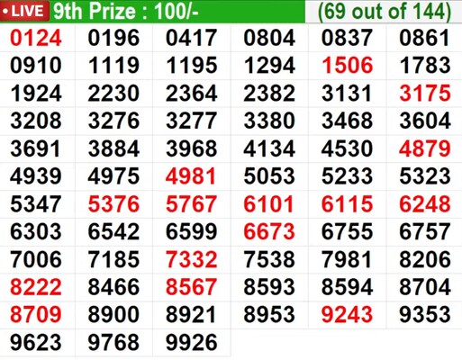  In progress - Winning Numbers for 9th prize (69 out of 144)