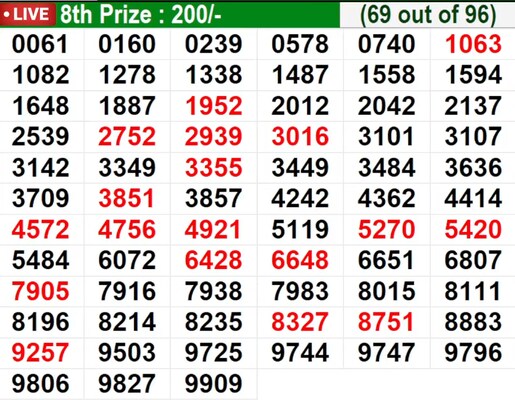  In progress - Winning numbers for 8th prize (69 out of 96)