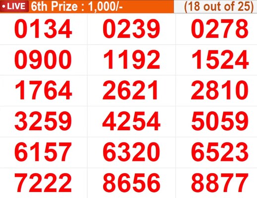  In progress - Winning numbers for 6th prize (18 out of 25)